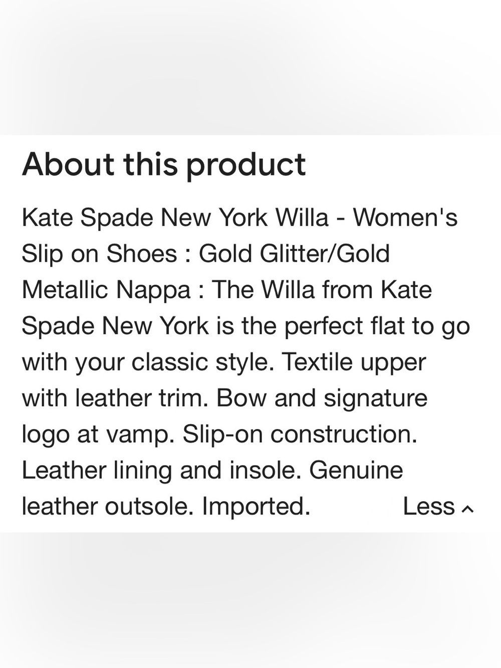 Kate Spade NY Gold Glitter Willa Ballet Flat with Bow Charm - Picture 8 of 8